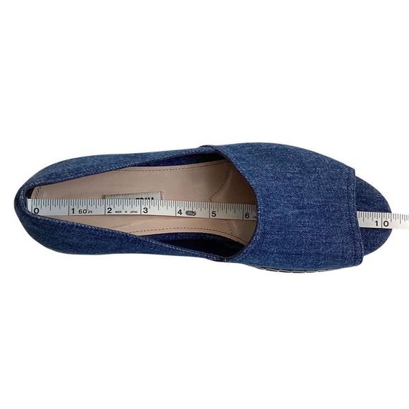 MIU MIU Size 39.5 Peep-Toe Blue Denim Platform Espadrille Sandals Slip On - Picture 7 of 11